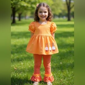 Marie Nicole Orange Embroidered Bunny Ruffle Outfit Sz 5yr